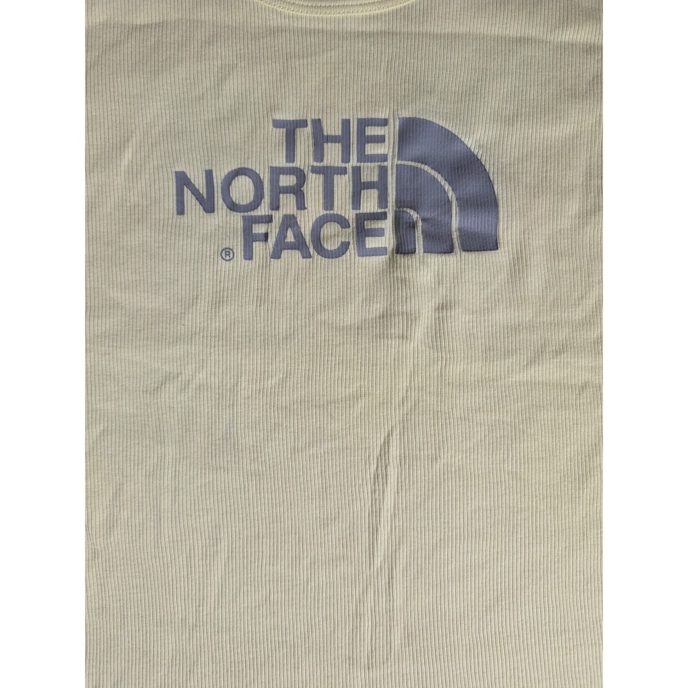 The North Face Womens Ribbed Tank Top Pale Yellow Cotton Logo Graphic Sleeveless - Picture 5 of 8